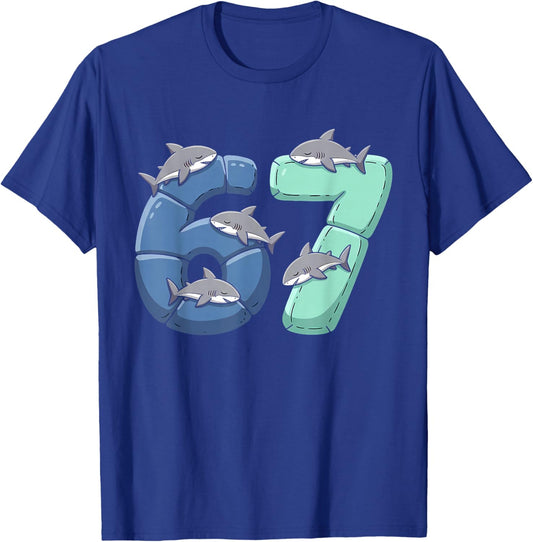 67 Animals Funny 67 Brainrot Youth Kids Shark 67 T-Shirt - T-Shirt | Royal