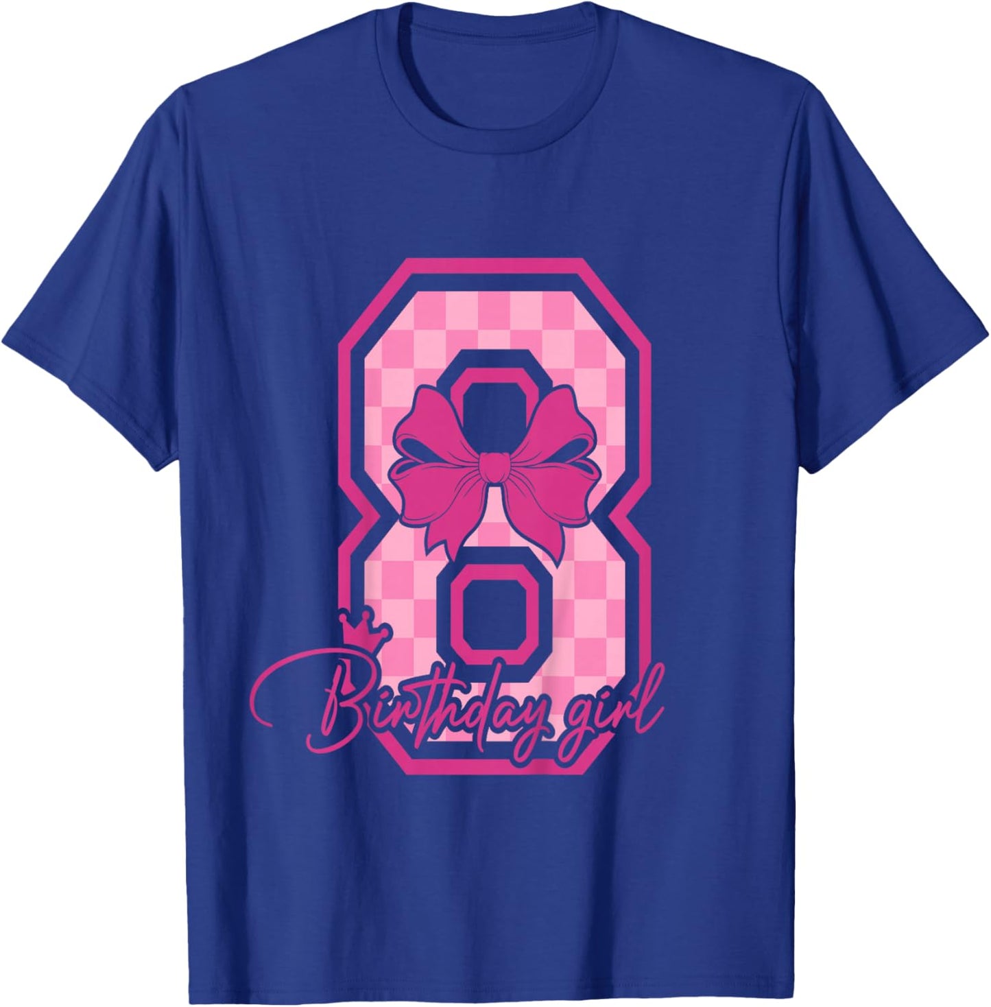 8th Birthday Girl Pink Bow Eight Bday 8 Years Birthday Girl T-Shirt - T-Shirt | Royal