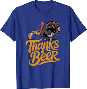 Thanksgiving Turkey Beer Humor Celebration T-Shirt - T-Shirt | Royal