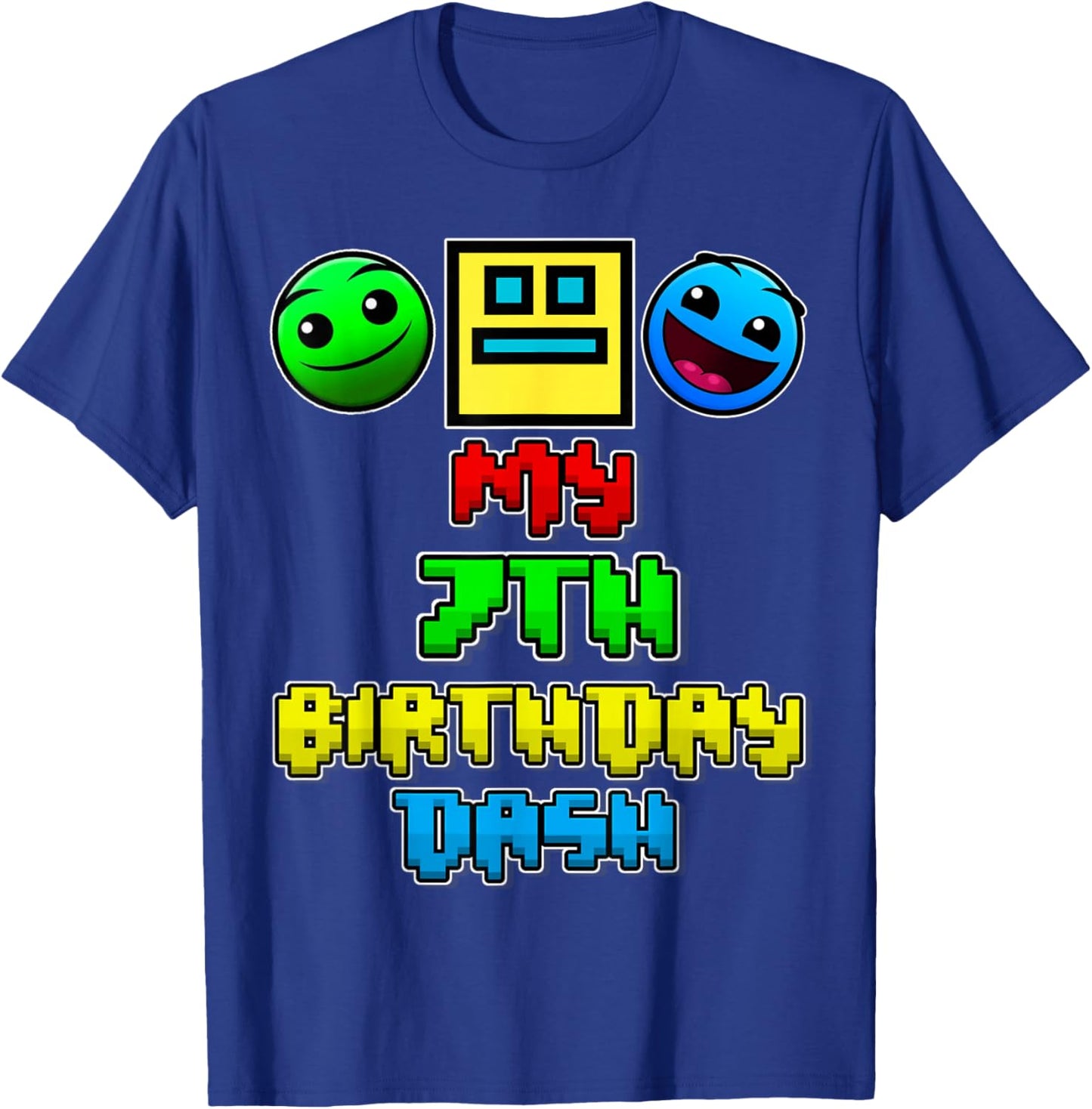 My 7th Birthday Dash Video Game Theme Kids 7 Party Geometry T-Shirt - T-Shirt | Royal