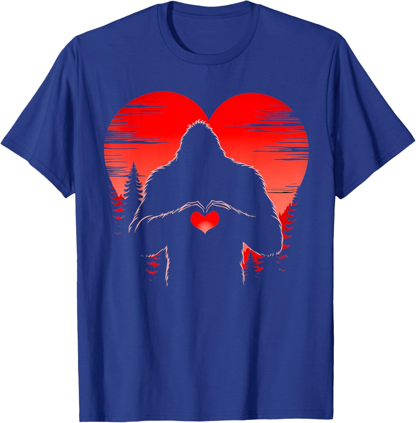 Funny Bigfoot in Love Heart Happy Valentine's Day Men Women T-Shirt - T-Shirt | Royal