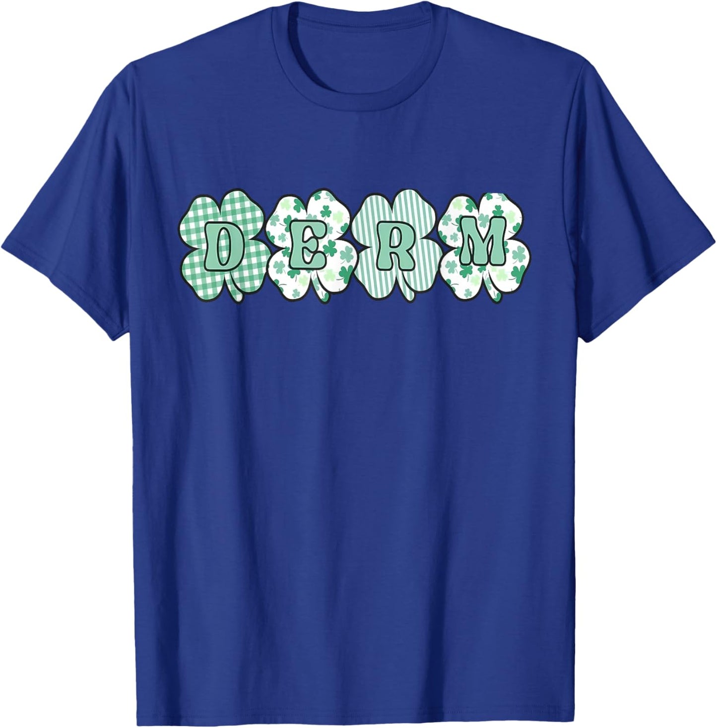 Retro Checkered Shamrock Derm St. Patty's Day Dermatologist T-Shirt - T-Shirt | Royal