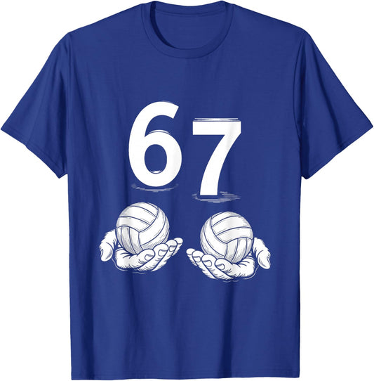 Volleyball Meme 67 Six Seven Funny Number Humor Gen Alpha T-Shirt - T-Shirt | Royal