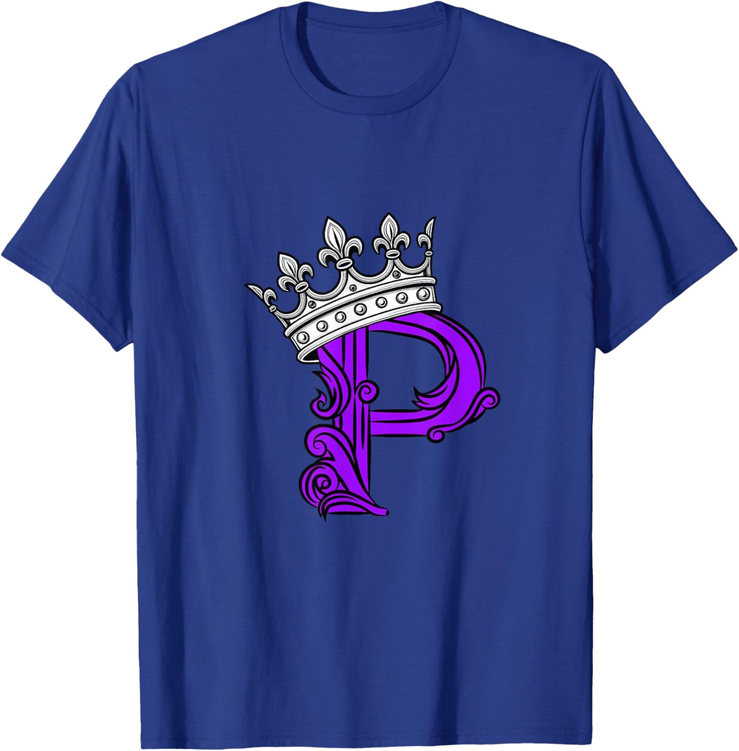 Purple Color Letter P Initial + Crown Purple Graphic T-Shirt - T-Shirt | Royal