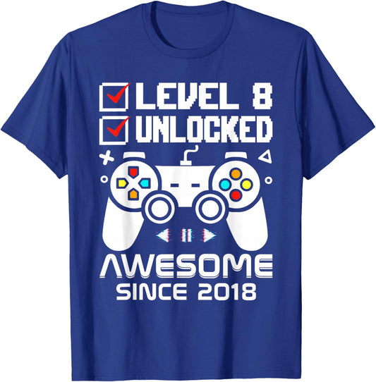 Level 8 Unlocked 8th Video Gamer Birthday T-Shirt - T-Shirt | Royal
