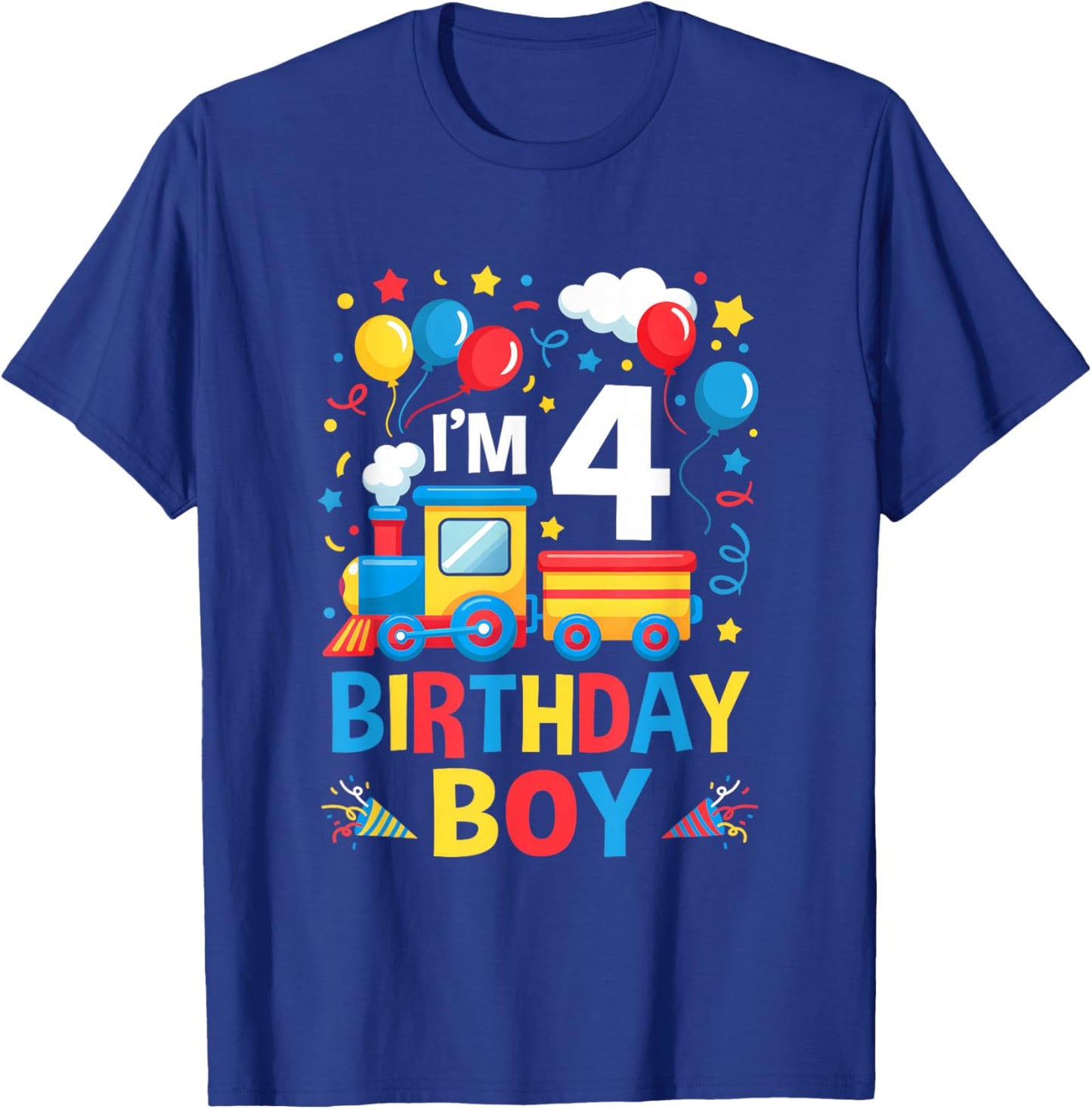 Four 4Yr 4Th Kids Boys Girls Train Birthday Boy 4 Years Old T-Shirt - T-Shirt | Royal