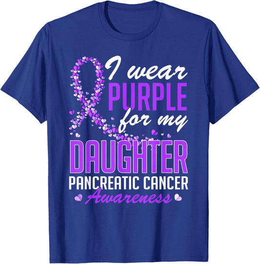 I Wear Purple for My Daughter Pancreatic Cancer Awareness T-Shirt - T-Shirt | Royal