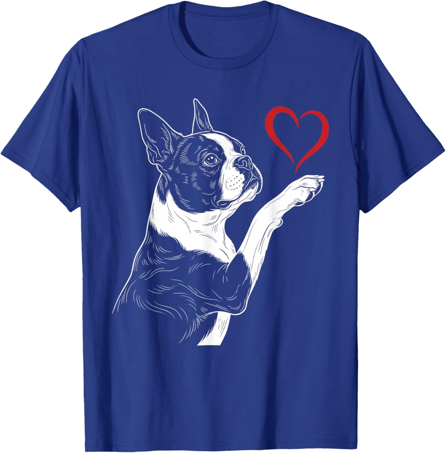 Boston Terrier Lover Dog Art Bostie Holding Heart Valentines T-Shirt - T-Shirt | Royal