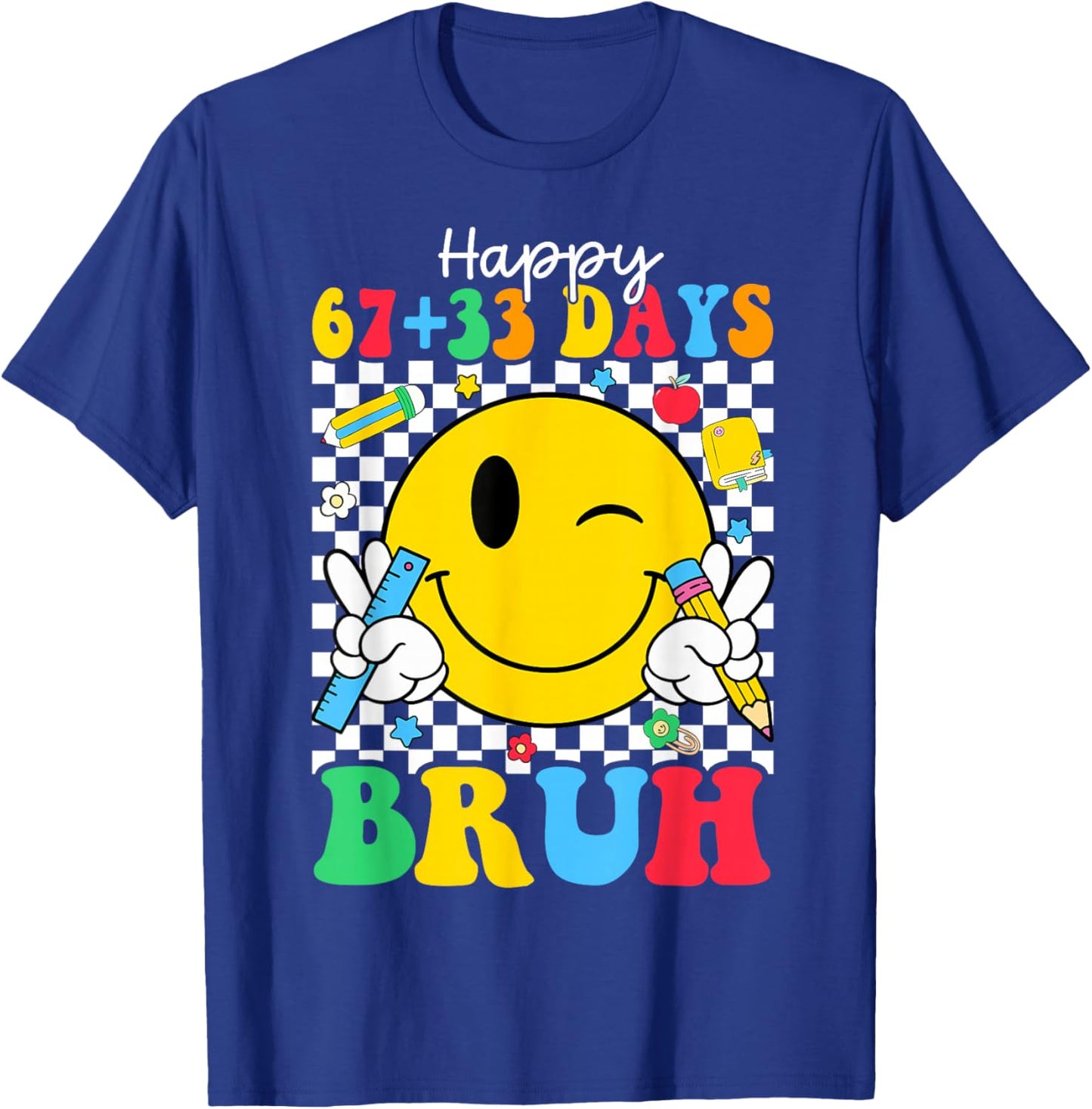 Happy 67 33 Days of School 100th Day of School Kids Teacher T-Shirt - T-Shirt | Royal