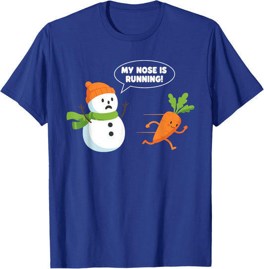 Funny Snowman Carrot Pun Winter Humor Stuffy Nose Sarcastic T-Shirt - T-Shirt | Royal