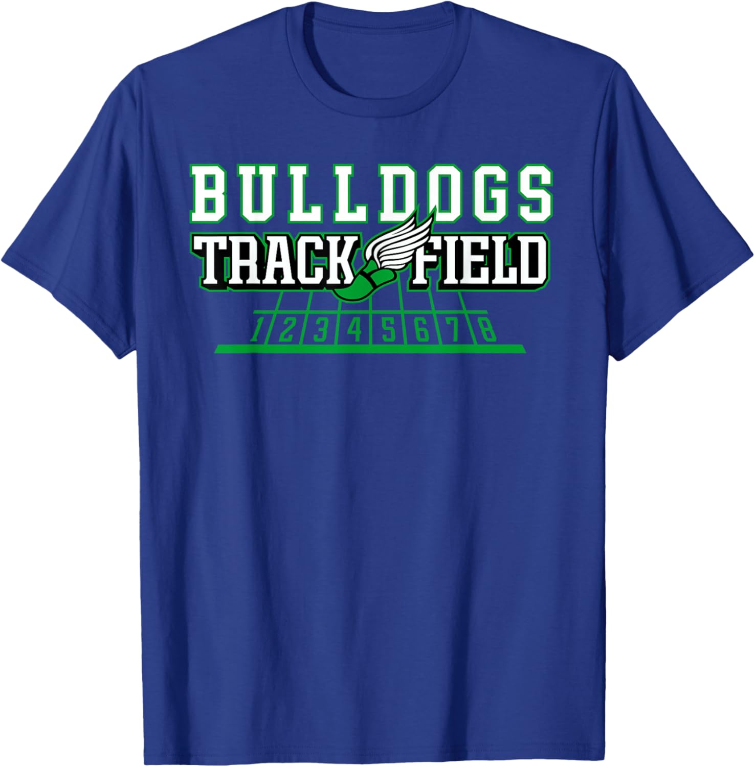 Bulldogs Green Track and Field Cross Country School Spirit T-Shirt - T-Shirt | Royal