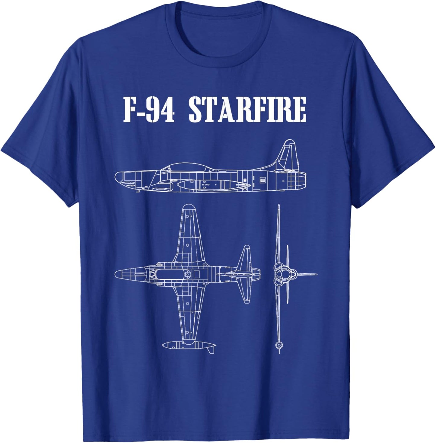 F-94 Starfire American Airplane Aircraft Blueprint T-Shirt - T-Shirt | Royal