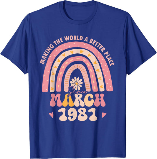 Turning 45 Retro March 1981 45th Birthday for Girl Women T-Shirt - T-Shirt | Royal