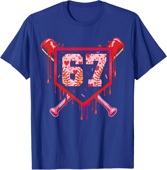 Baseball Ice Cream Drip Number 67 Meme Valentine Couple Love T-Shirt - T-Shirt | Royal