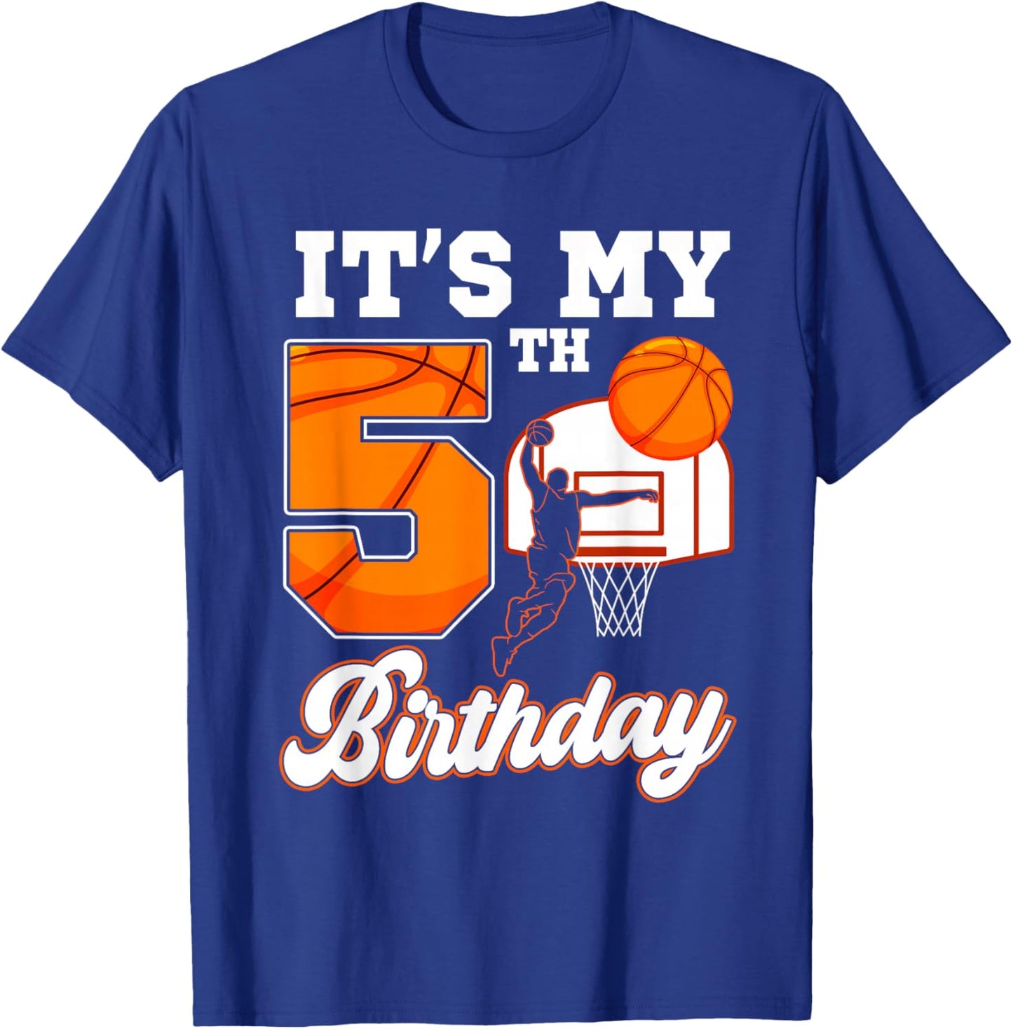 It's My 5th Birthday Basketball Theme 5 Year Old Boy Bday T-Shirt - T-Shirt | Royal