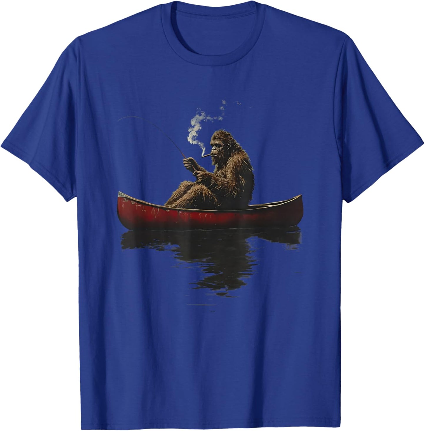 Bigfoot on a red Canoe Fishing Retro Art Print T-Shirt - T-Shirt | Royal