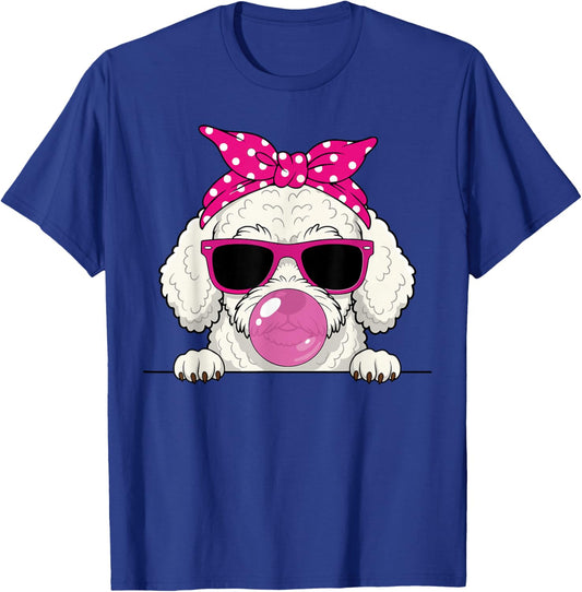 Poodle Dog Kawaii Girl Pink Bandana Funny Poodle Gum T-Shirt - T-Shirt | Royal
