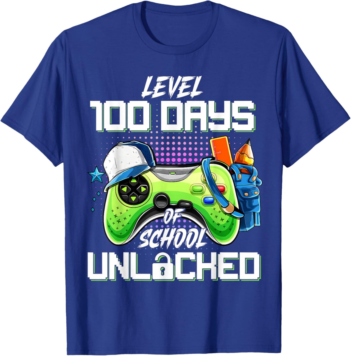 Level 100 Days of School Unlocked Funny 100th Day of School T-Shirt - T-Shirt | Royal