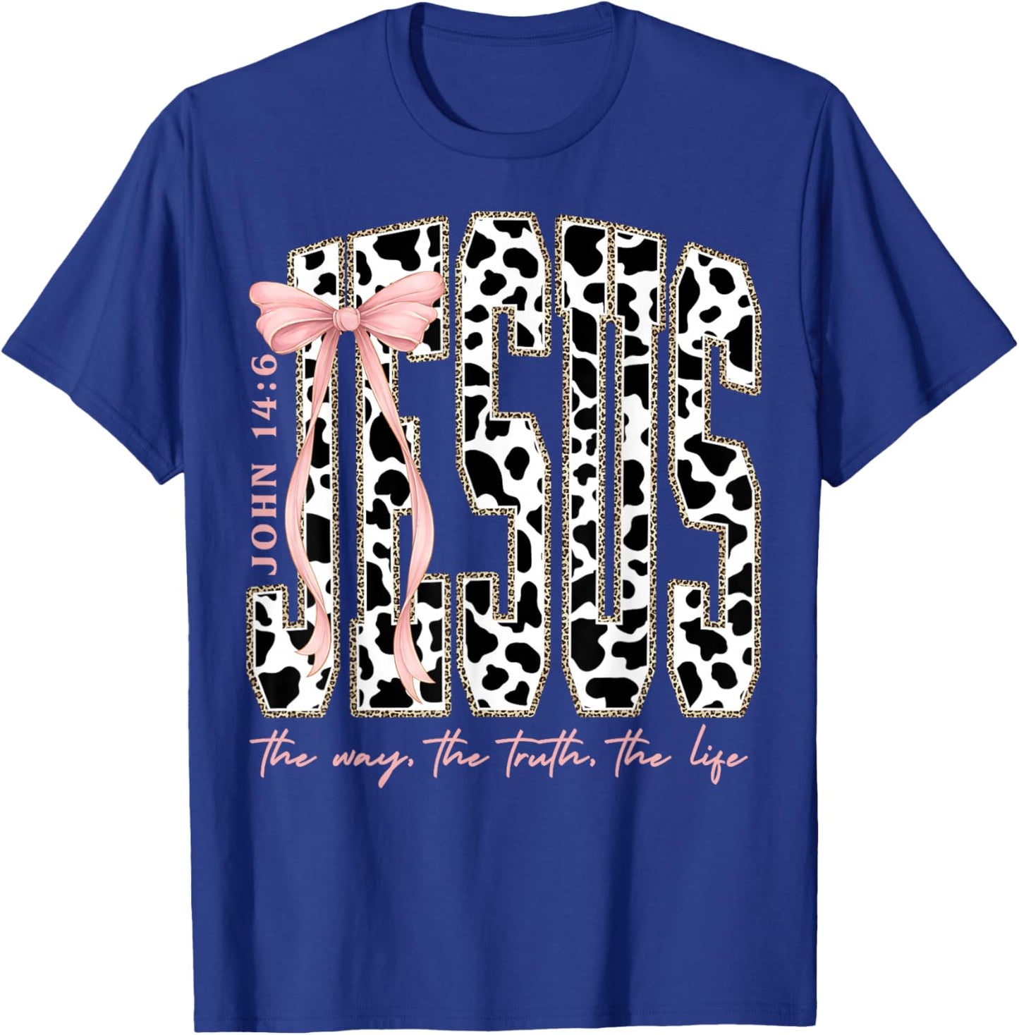 Retro Jesus Coquette Cow Print The Way The Truth The Life T-Shirt - T-Shirt | Royal