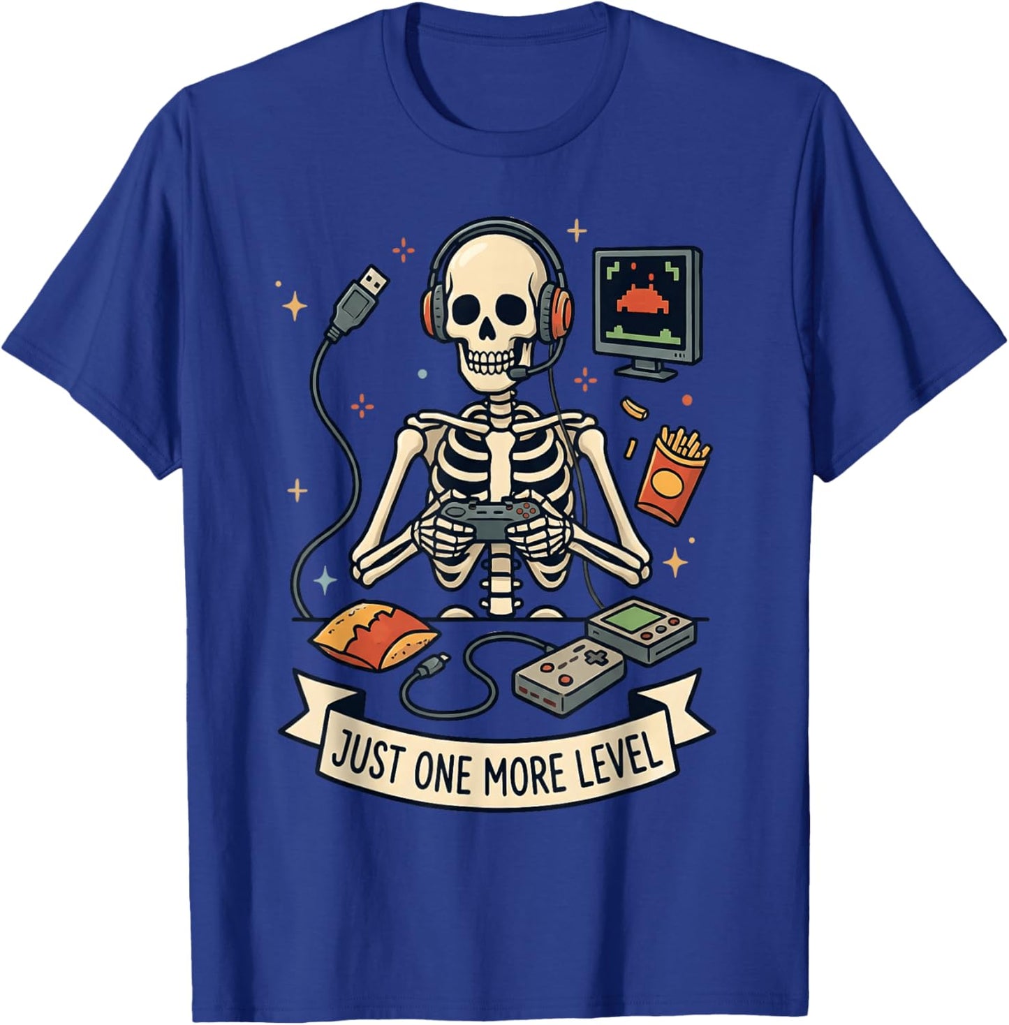 Just One More Level Skeleton Gamer Funny Video Game T-Shirt - T-Shirt | Royal