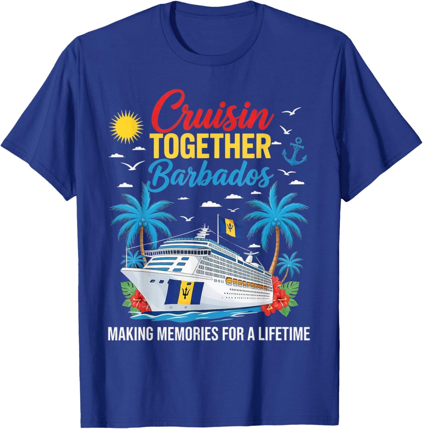 Cruisin Together Barbados Barbadian Bajan Flag Barbados T-Shirt - T-Shirt | Royal