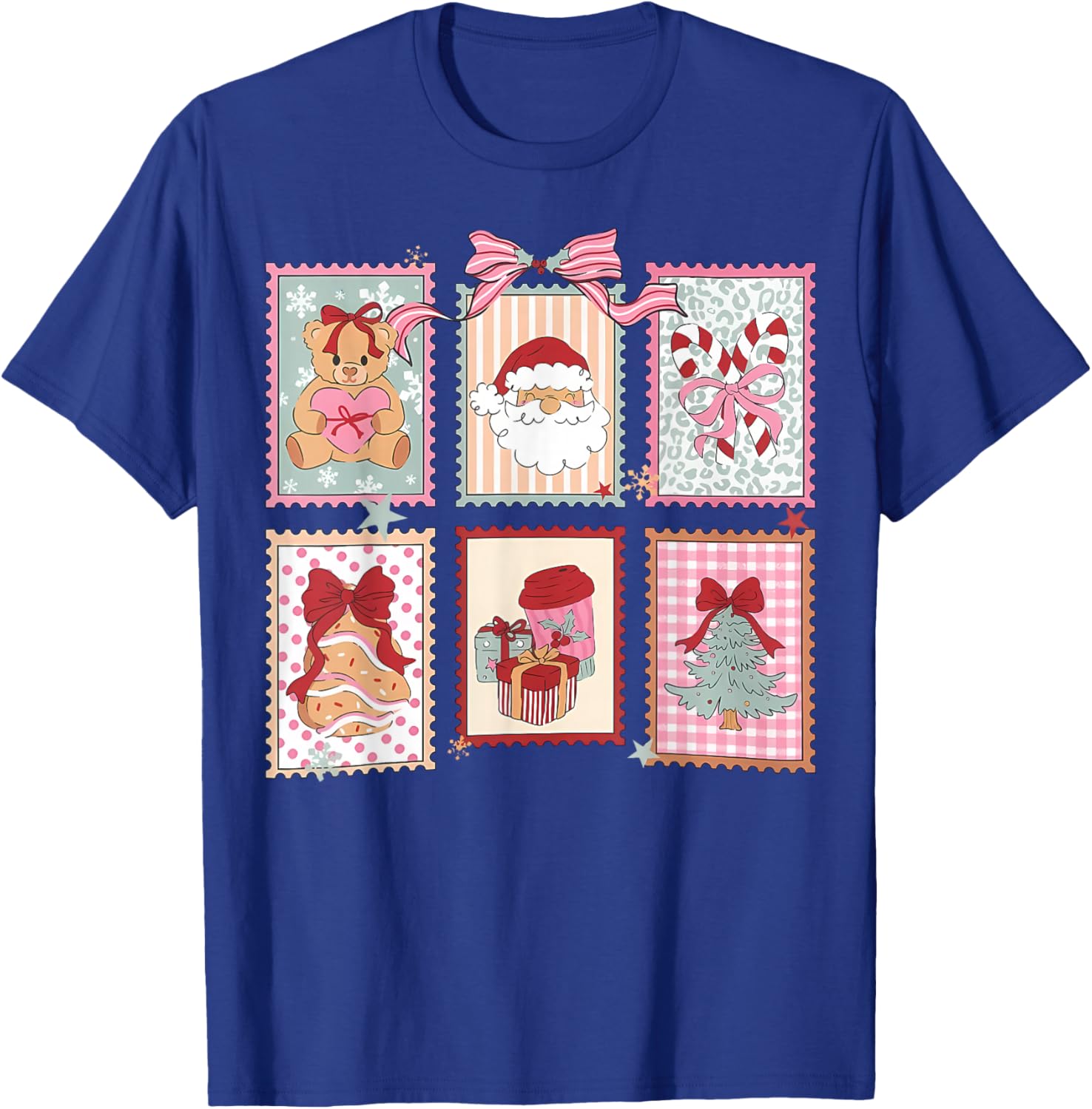 Santa Candy Cane Holiday Postage Stamps Christmas Tree T-Shirt - T-Shirt | Royal