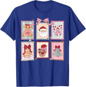 Santa Candy Cane Holiday Postage Stamps Christmas Tree T-Shirt - T-Shirt | Royal