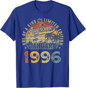 Awesome Since January 1996 Vintage Retro 30th Birthday Men T-Shirt - T-Shirt | Royal