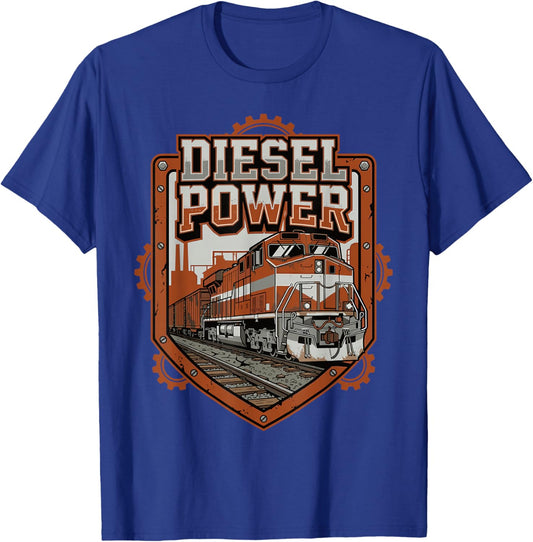Diesel Power Freight Train Industrial Locomotive Railfan T-Shirt - T-Shirt | Royal