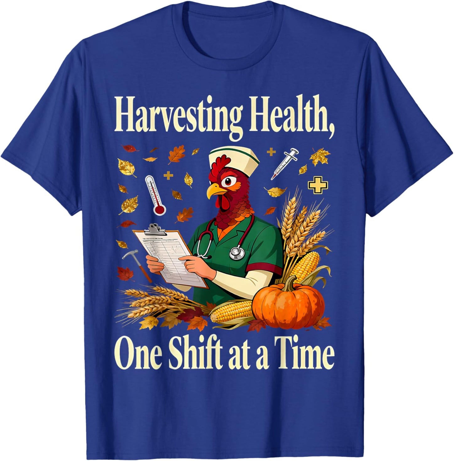 Fall ER Turkey Nursing Harvesting Health Nurse Thanksgiving T-Shirt - T-Shirt | Royal