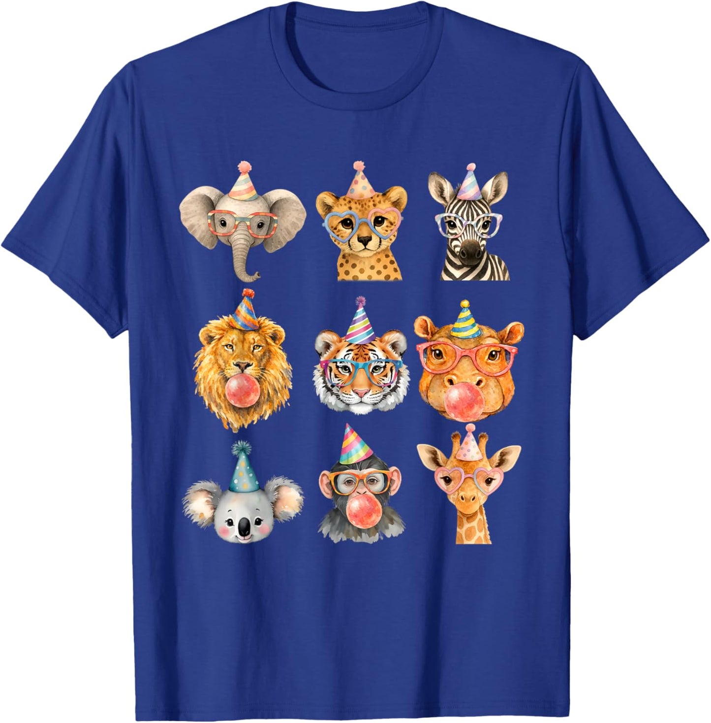 Cute Party Animals Birthday Wildlife Zoo Boys Girls Kids T-Shirt - T-Shirt | Royal