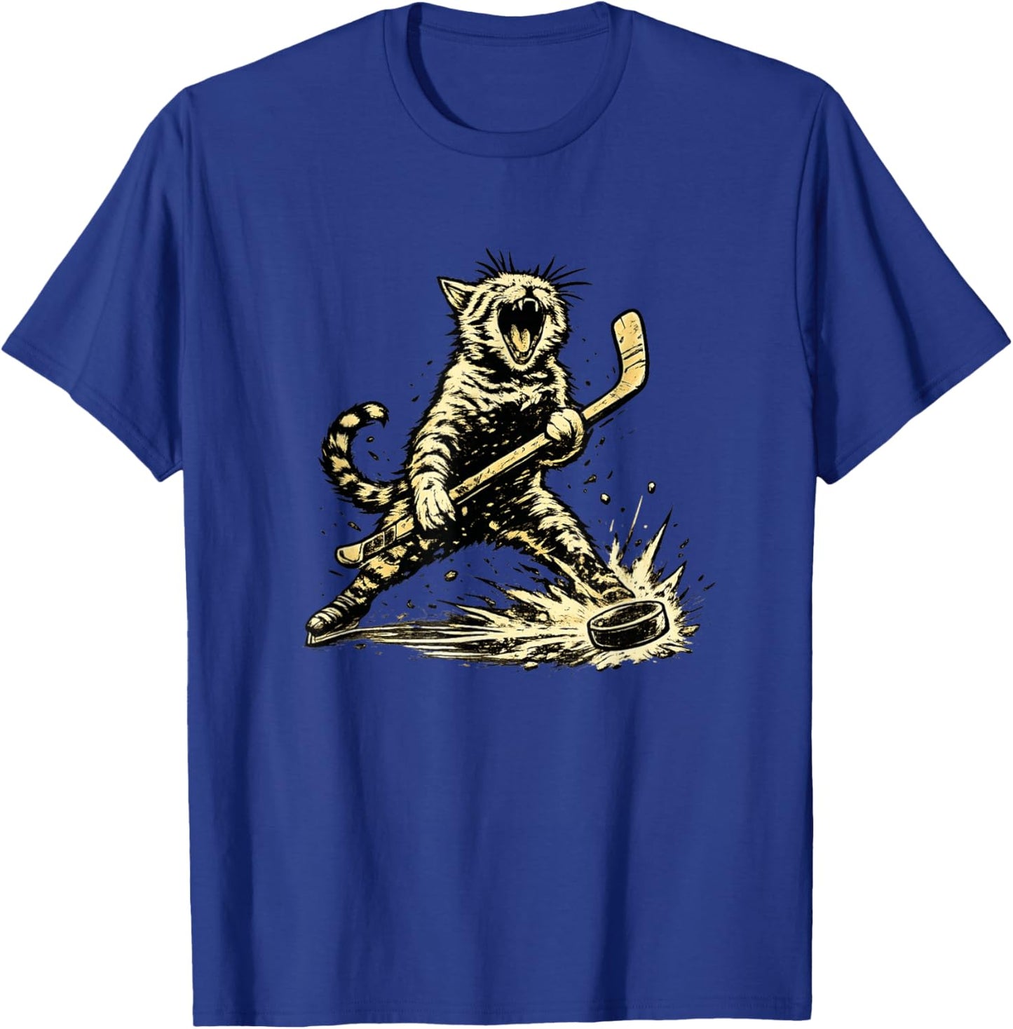 Cat Playing Ice Hockey Graphic Love Hockey Sports Cats T-Shirt - T-Shirt | Royal