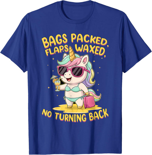 Unicorn Adult Humor Bags Packed Flaps Waxed No Turning Back T-Shirt - T-Shirt | Royal