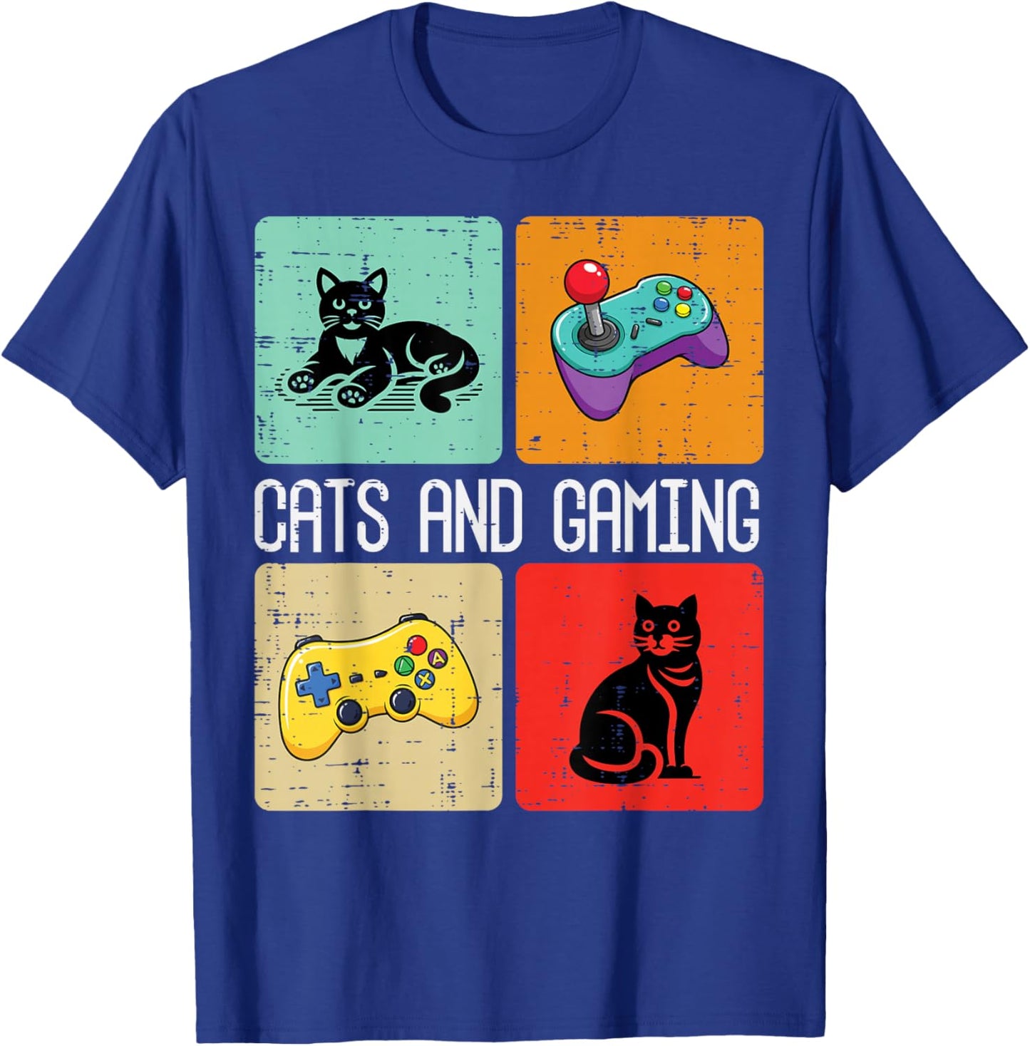 Cats and Gaming Retro Video Gamer Player Men Boys Kids Women T-Shirt - T-Shirt | Royal