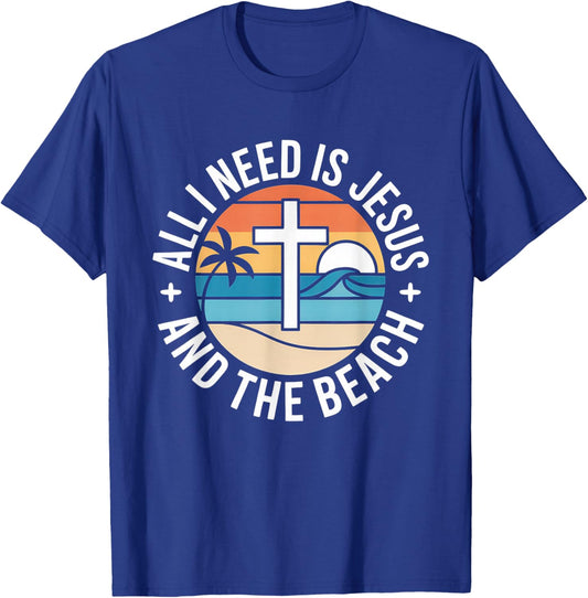 All I Need Jesus and The Beach Funny Christian Sun Vacation T-Shirt - T-Shirt | Royal
