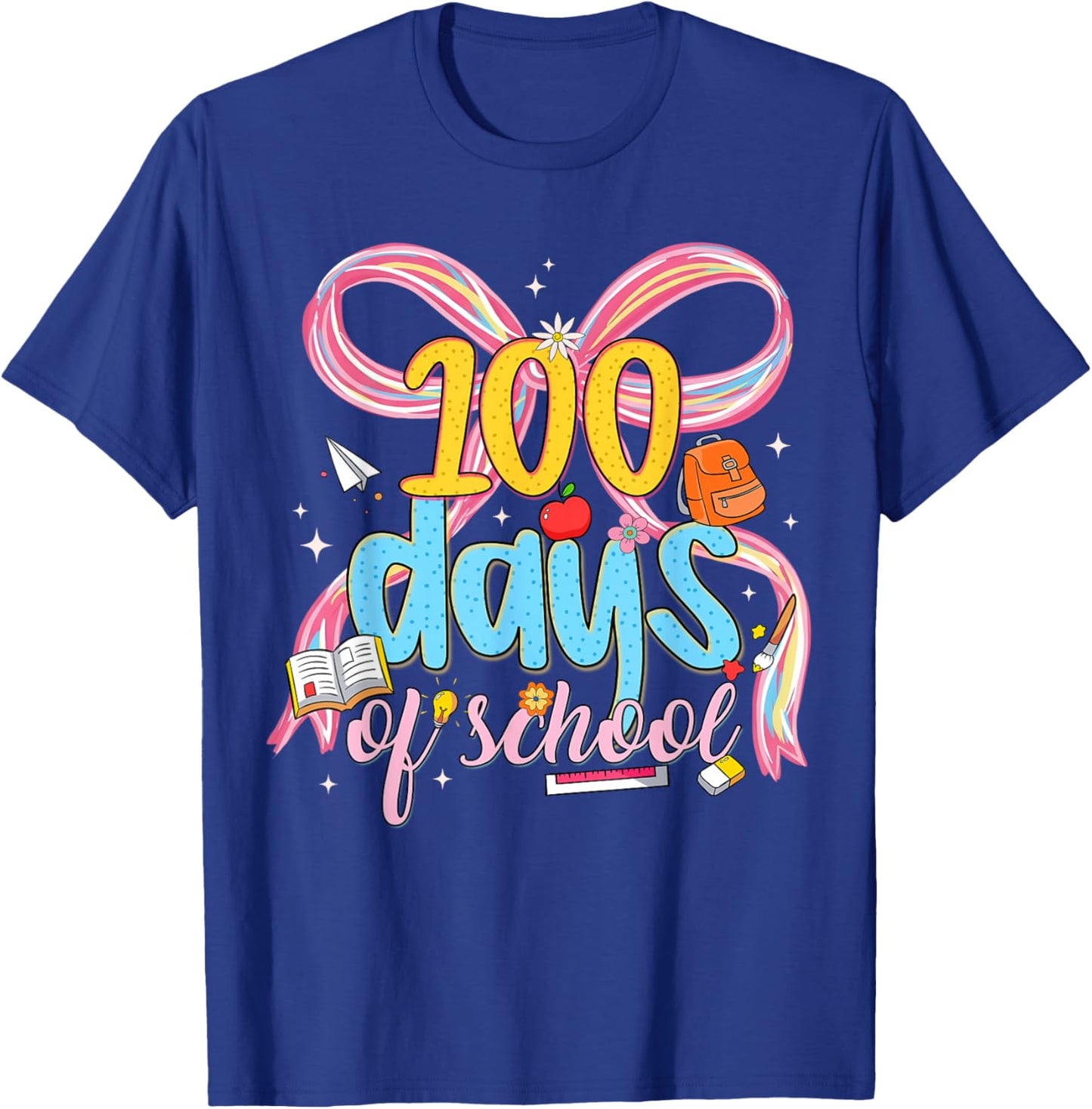 Happy 100 Days of School Cute Coquette Bow Girl Kid Teacher T-Shirt - T-Shirt | Royal