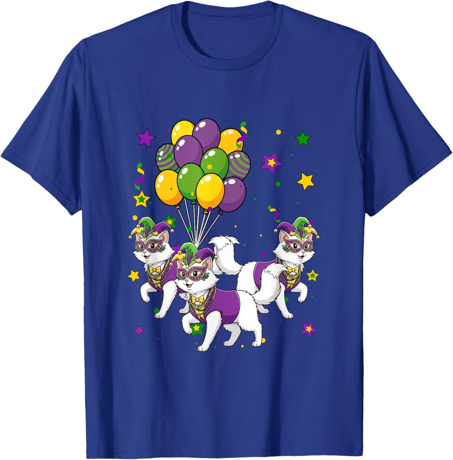 Three Cute Cats Masked Jester Hat Mardi Gras Parades T-Shirt - T-Shirt | Royal