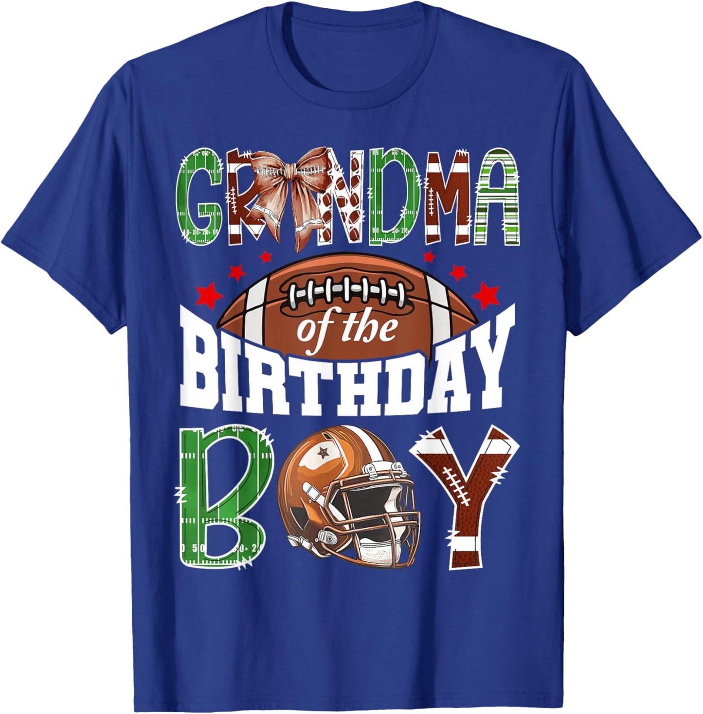 Grandma of The Birthday Boy Football Coquette Bow T-Shirt - T-Shirt | Royal