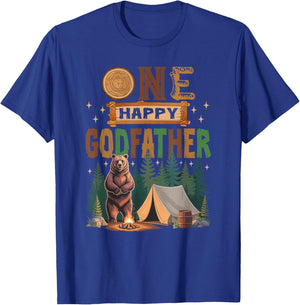 One Happy Godfather Camper 1St Birthday Camping Bear T-Shirt - T-Shirt | Royal