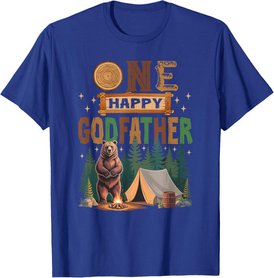 One Happy Godfather Camper 1St Birthday Camping Bear T-Shirt - T-Shirt | Royal