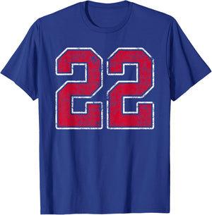 Grunge Red White Number 22 Jersey Player Uniform #22 T-Shirt - T-Shirt | Royal
