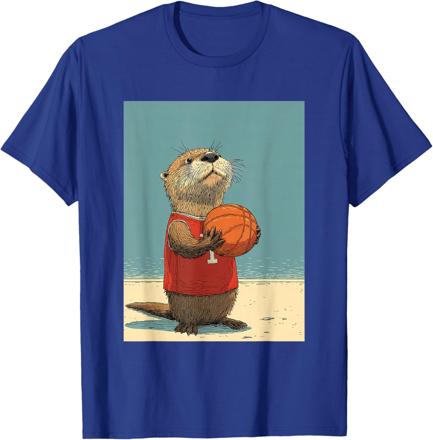 Cute Sea Otter Animal Funny Basketball Cartoon Design T-Shirt - T-Shirt | Royal