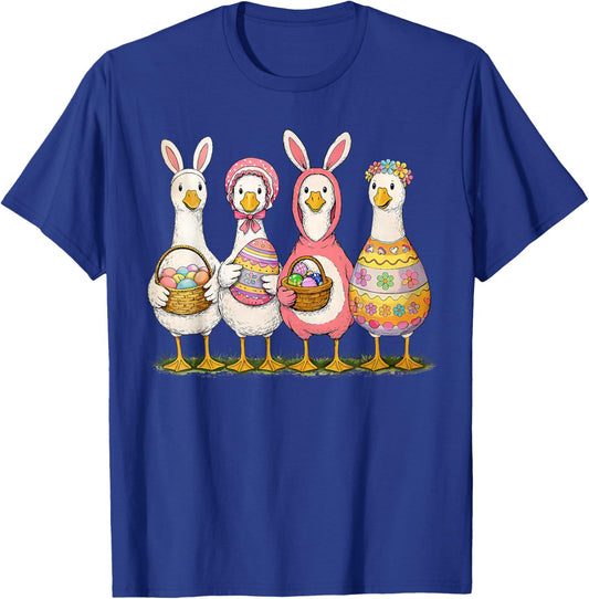 Funny Silly Goose Bunny Rabbit Eggs Happy Easter Trendy T-Shirt - T-Shirt | Royal