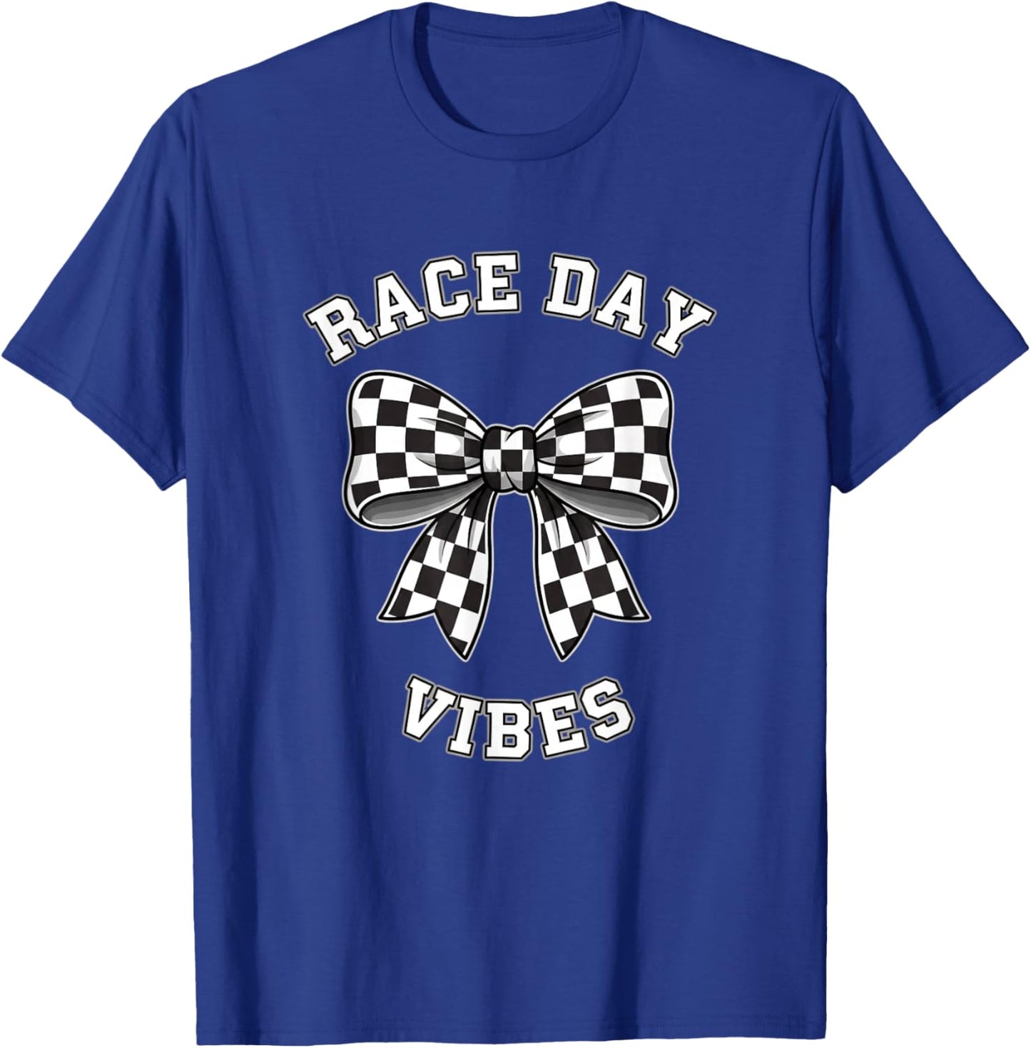 Car Race Day Vibes Checkered Bow Racing T-Shirt - T-Shirt | Royal