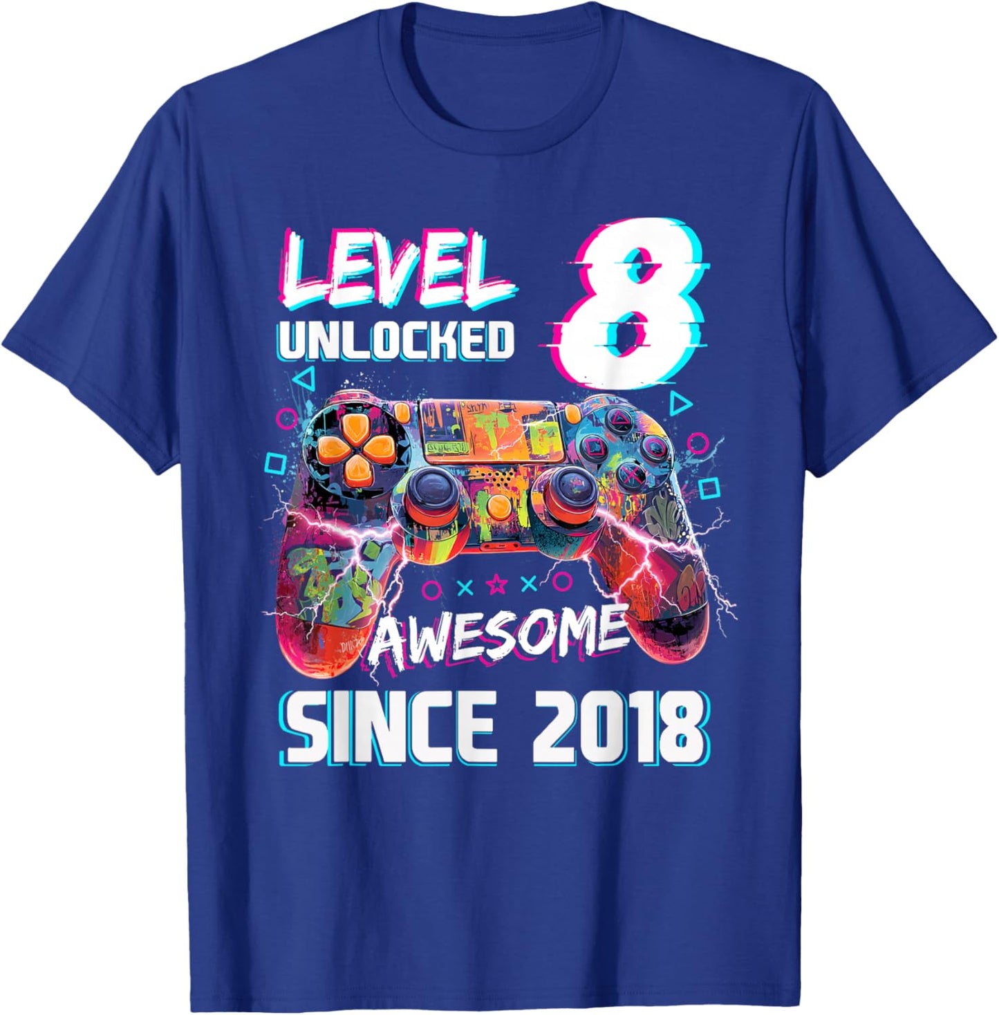 Level 8 Unlocked Video Gamer 8th Birthday Video Gamer Boys T-Shirt - T-Shirt | Royal