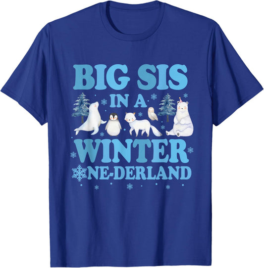 Big Sis in a Winter Onederland Birthday Boy Arctic Animals T-Shirt - T-Shirt | Royal
