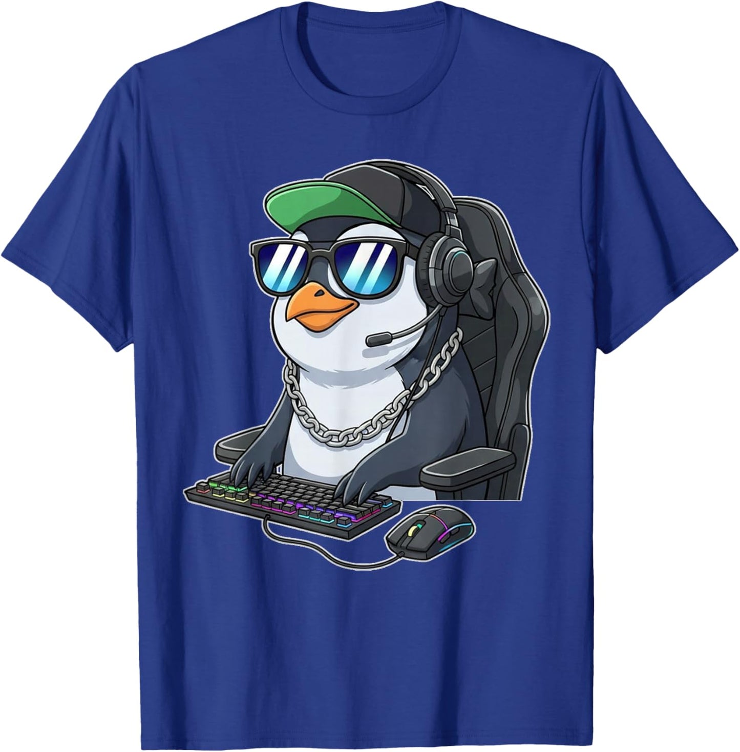 Penguin Gamer Funny Gaming Penguins Play Video Game Lover T-Shirt - T-Shirt | Royal