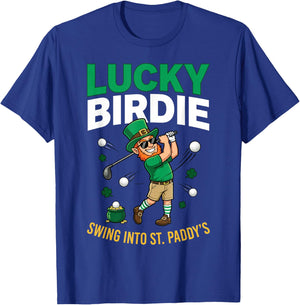 Lucky Birdie Funny Green St Patricks Day Golf Shamrock T-Shirt - T-Shirt | Royal