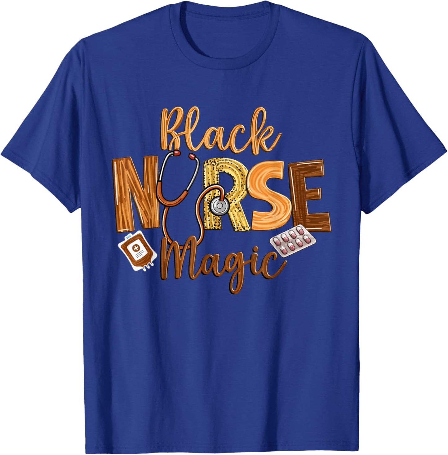 Black Nurse Magic Stethoscope IV Pills Art T-Shirt - T-Shirt | Royal