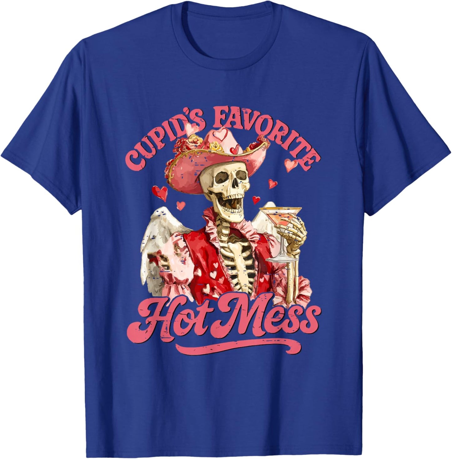 Retro Cupid's Favorite Hot Mess Funny Skeleton Valentine T-Shirt - T-Shirt | Royal
